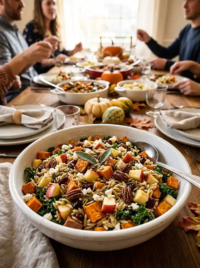 Roasted Sweet Potato Apple Orzo Salad 4 easy november potluck side dish