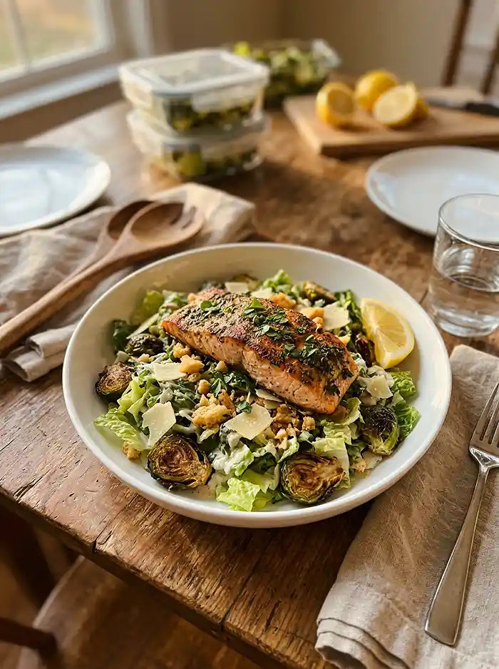 Garlic Herb Salmon Brussels Caesar 4 easy weeknight salad dinner idea