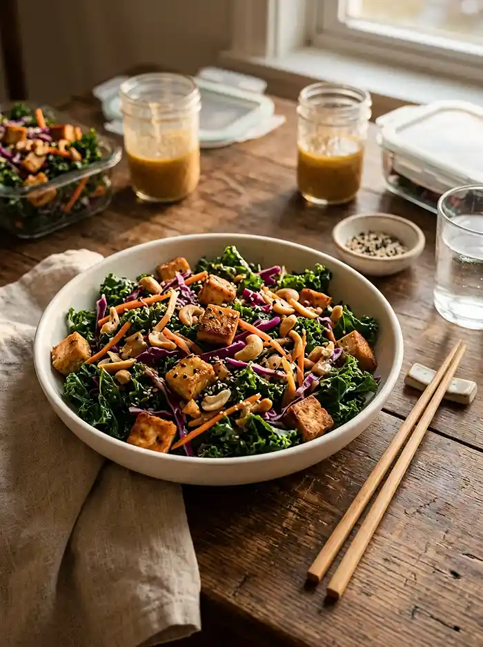 Sesame Ginger Tofu Kale Crunch Salad 4 easy weeknight salad dinner idea