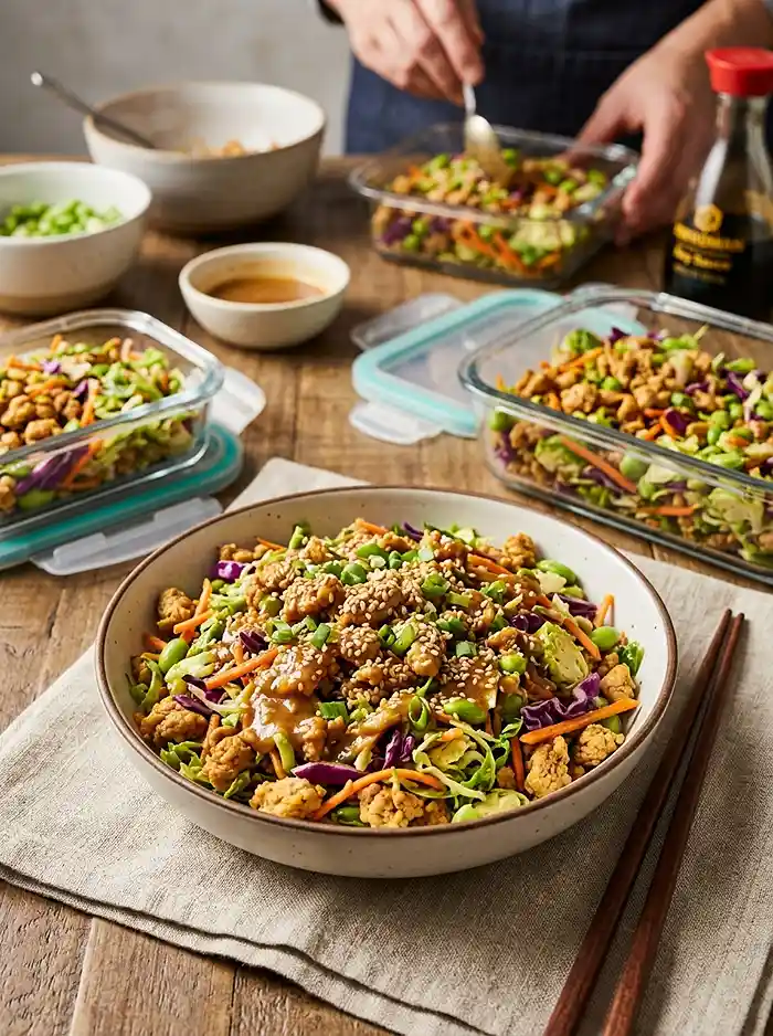 Miso Turkey Brussels Crunch Bowl 4 easy weeknight salad dinner idea