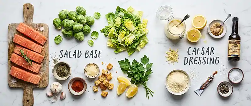 Garlic Herb Salmon Brussels Caesar 2 garlic herb protein salad bowl