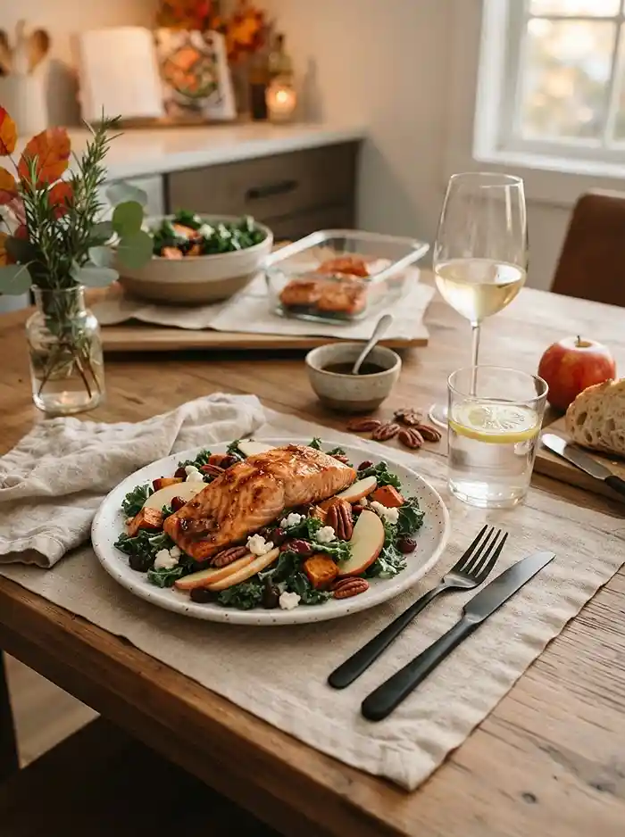 Maple Balsamic Salmon Kale Salad 4 hearty maple balsamic salmon for busy fall evenings