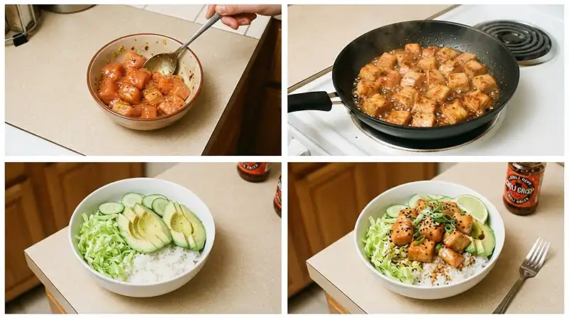 Chili Crisp Salmon Cabbage Rice Bowl 3 high protein lunch for fall