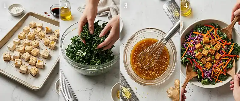 Sesame Ginger Tofu Kale Crunch Salad 3 high protein lunch for fall