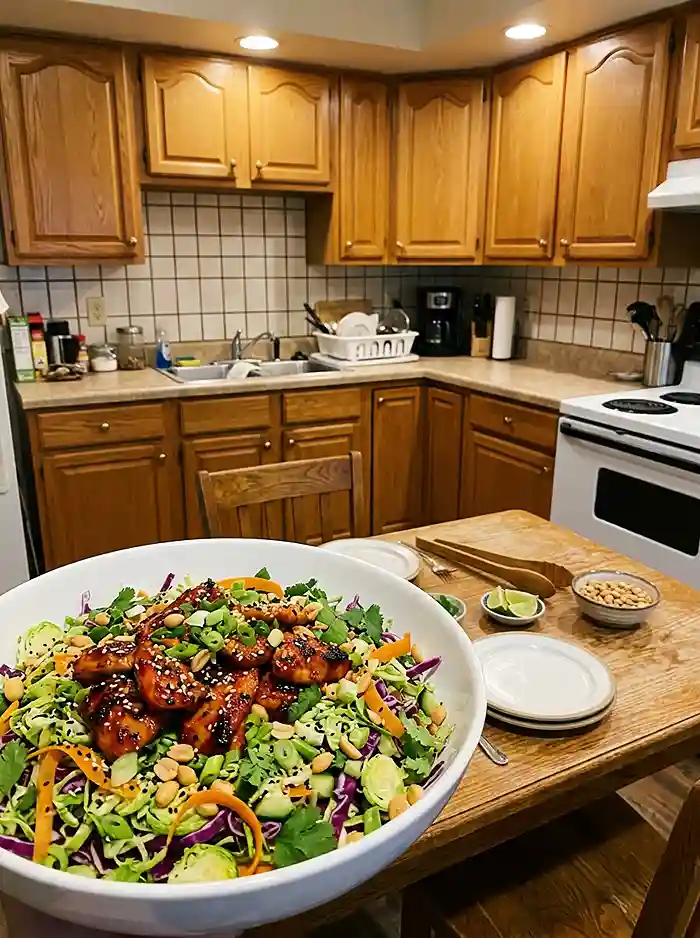 Gochujang Chicken Brussels Chop 4 high protein lunch for fall