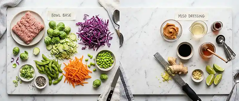 Miso Turkey Brussels Crunch Bowl 2 high protein lunch for fall