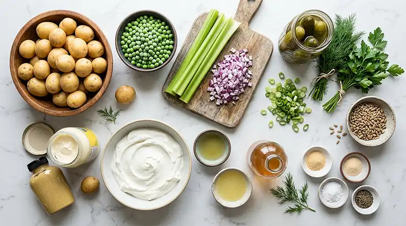 Greek Yogurt Potato Pea Crunch Salad 2 make ahead greek yogurt for football tailgate spreads