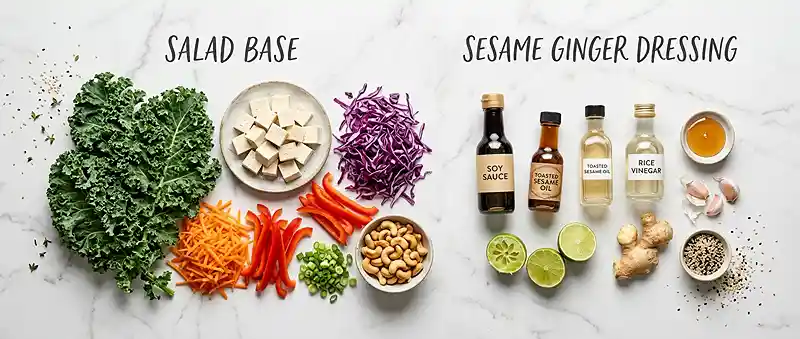 Sesame Ginger Tofu Kale Crunch Salad 2 sesame ginger protein salad bowl